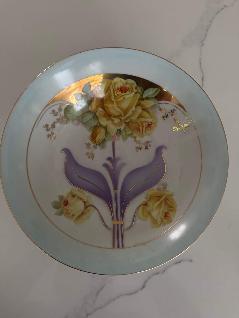 Elegant Yellow Rose & Lavender Accent Decorative Dinner Plate. Made in Germany.